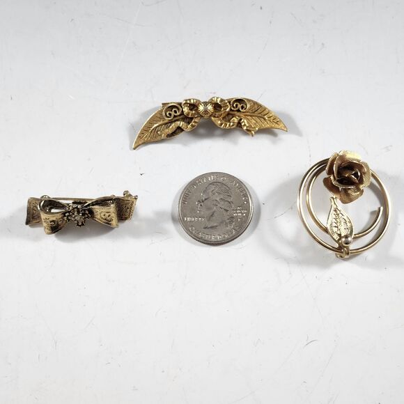 Spiral Circle Pin Brooch Bronze Gold Tone w Mesh Rose Flower VTG Costume Jewelry - Picture 9 of 10